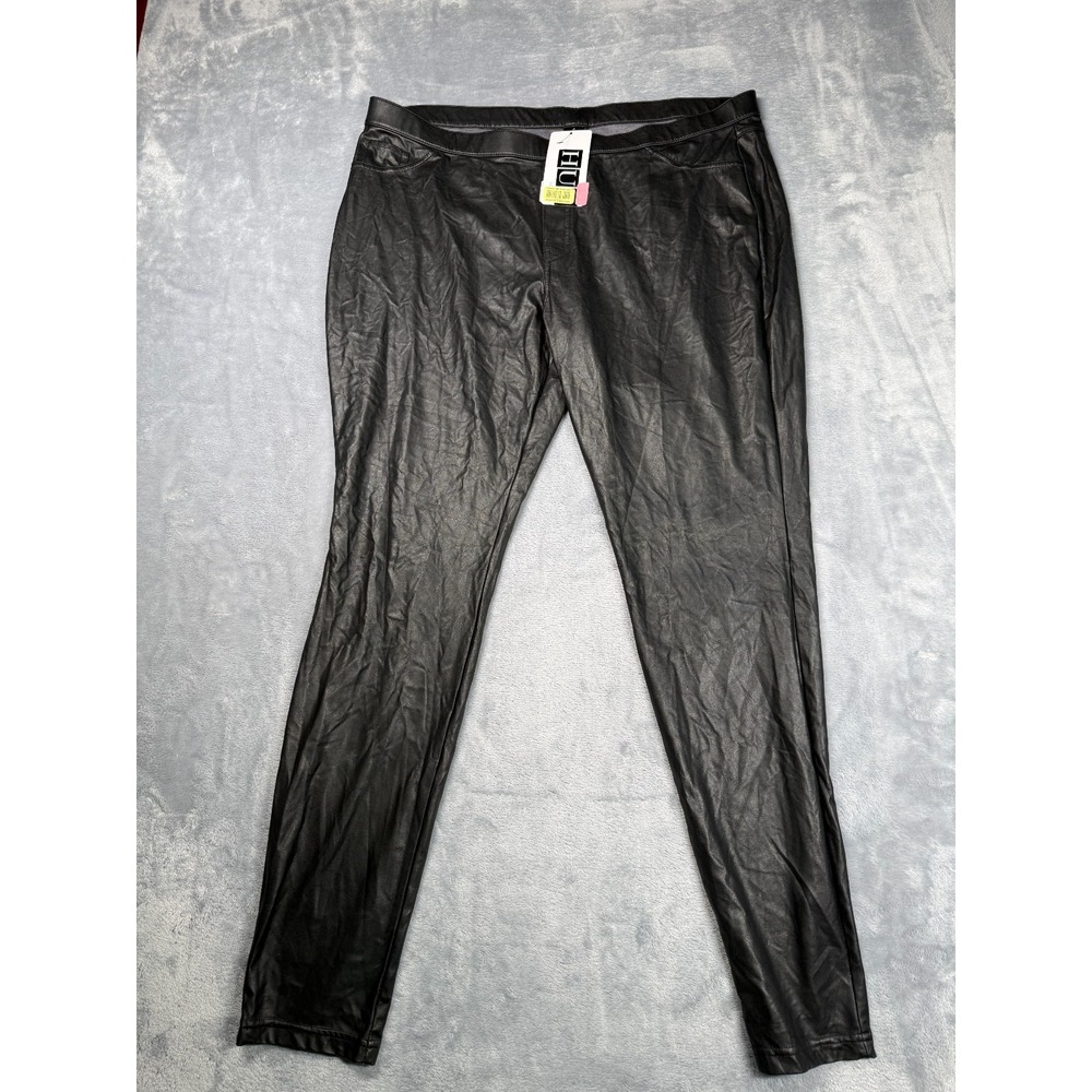 NWT Hue Leggings Womens XL Black Faux Leather Mid Rise Water Resistant Ankle